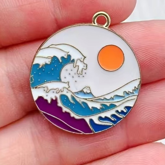 3/$12 Ocean Waves Hokusai Japanese Beach Keychain Key Ring - Picture 2 of 5